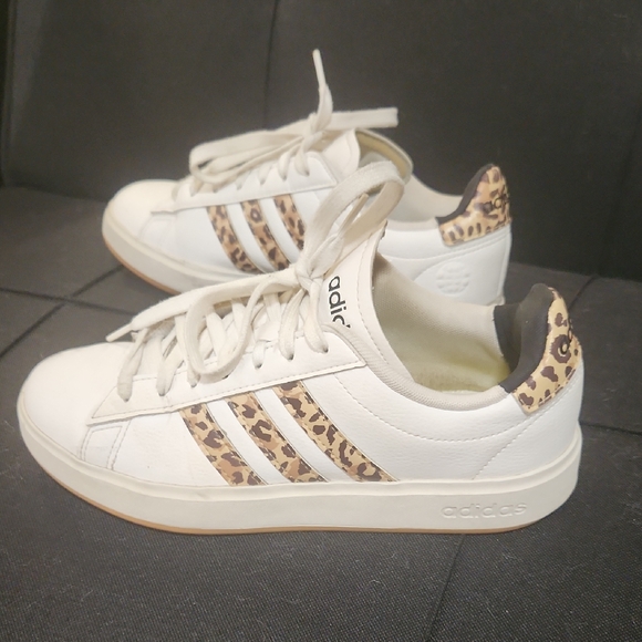 adidas Shoes - Adidas Women's White Sneakers with Leopard Print